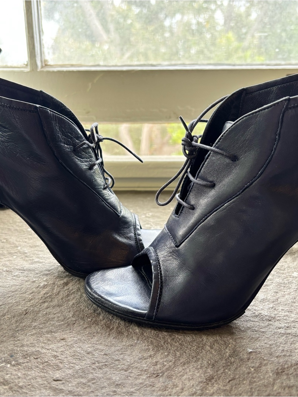 Jil Sander Leather Lace-Up Peep Toe High Heeled Booties - Picture 2 of 7